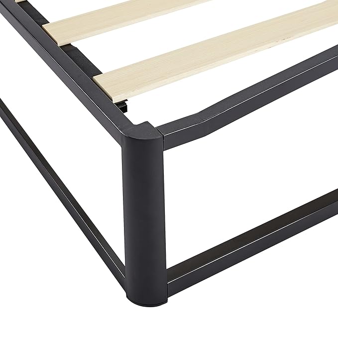 Amazon Basics Metal Platform Bed Frame, with Wood Slat Support, 6 inches High, Full, Black