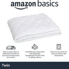 Amazon Basics Hypoallergenic Quilted Mattress Topper Pad, 18 Inches Deep, Twin, White