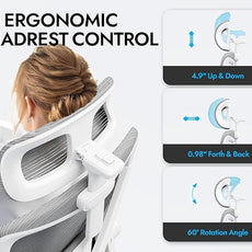 Ergonomic Office Chair: White Computer Desk Chair Comfy Gaming Chair for Adults - Office Chair with Lumbar Support & Headrest - Executive Office Rolling Chairs for Home Work (Grey)