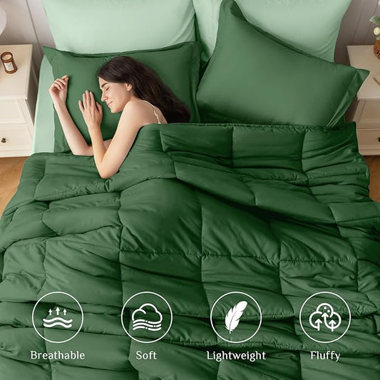JOLLYVOGUE Twin XL Comforter Set, Ultra-Soft Bed in a Bag Twin XL Size 5 Pieces, Oeko-TEX Certified Bedding Set with Down Alternative Comforter, Sheets, Pillowcases & Shams, Dark Green & Light Green