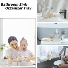 Silicone Bathroom Soap Dishes with Drain Spout-Bathroom and Kitchen Sink Organizer,Sponge Holder,Dish Soap Tray,Perfect for Dispenser,Scrubber,Bottle,Cup on Sink or Counter-Tapioca 12