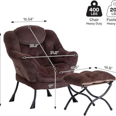 HollyHOME Lazy Chair with Foldable Ottoman, Accent Comfy Lounge Armchair and Folding Footrest Stool, Leisure Sofa Reading Chair and Footstool for Living Room, Bedroom, Dorm,Faux Fur Dark Coffee