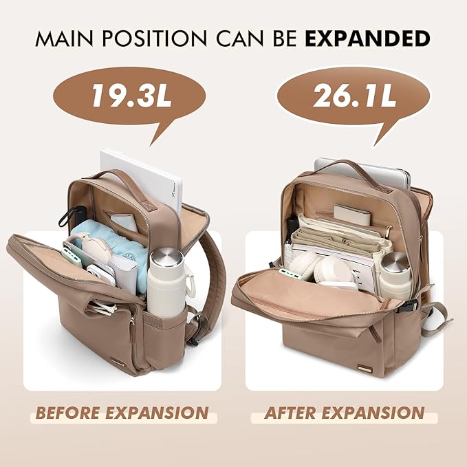 GOLF SUPAGS Stylish Laptop Backpack for Women Airline Approved Perfect for Work College and Travel Multi-Functional Casual Daypack Fits 17.3 Inch Notebook (Champagne)