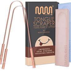 MasterMedi Tongue Scraper with Case Easy to Use Tongue Scraper for Adults, Tongue Cleaner for Oral Care & Hygiene Copper Set of 2 (with Travel Case)