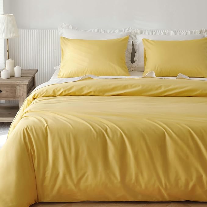 HeimenAogo High TC Egyptian Cotton Duvet Cover Set King Sateen Weave, Silky Soft and Breathable Bedding Set with Zipper Closure, Extra-Long Staple Cotton Bed Linen Aurora Yellow 3Pcs, 104"×90"