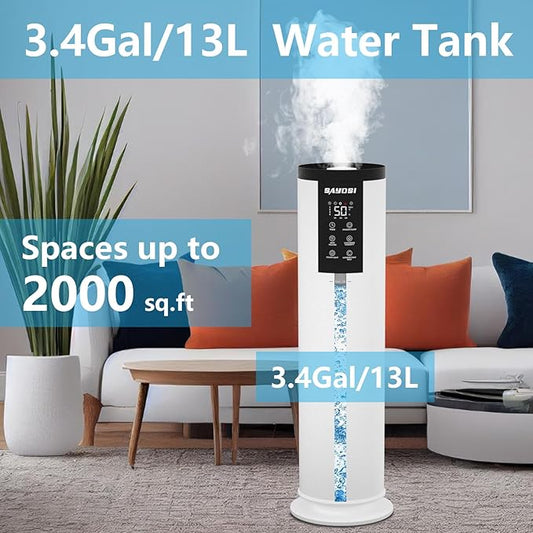 Humidifier, 3.4Gal(13L) Smart Humidifier for Bedroom Home,2000 sq.ft Cool Mist Humidifiers for Home Plants and Office Basement Whole House Large Room with Remote Control Timer and Water Tank