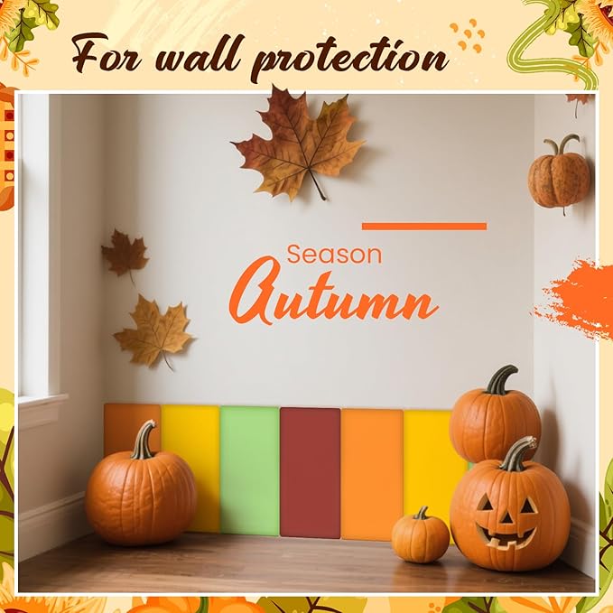 8 Pack Wall Padding for Playroom Peel and Stick Headboard 15.75" x 7.87" x 1.18" 3D Anti Collision Upholstered Wall Panels Self Adhesive Headboard Panel for Protection (Orange Yellow Colors)