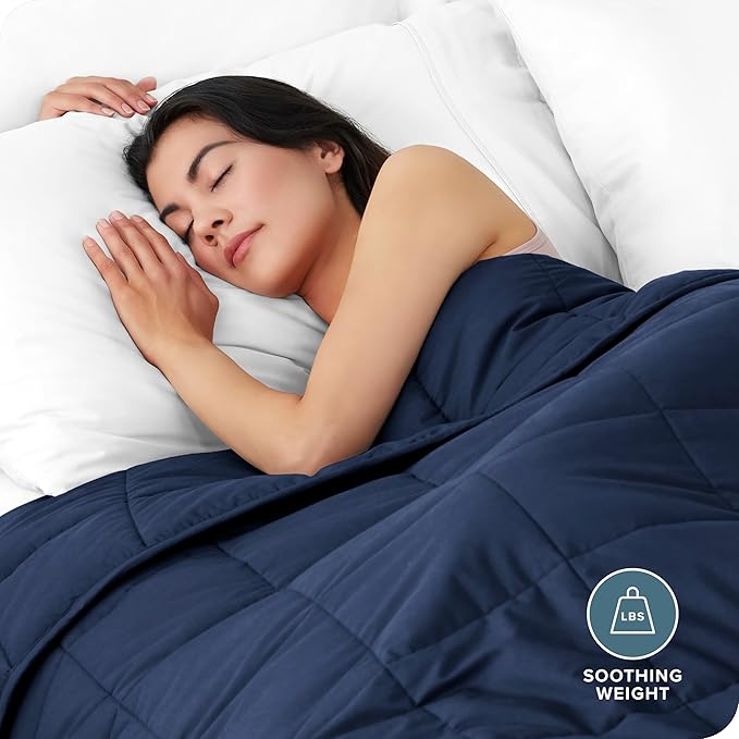 Bare Home Weighted Blanket Queen Size 20lb (60" x 80") for Adults - All-Natural 100% Cotton - Premium Heavy Blanket Nontoxic Glass Beads (Dark Blue, 60"x80")