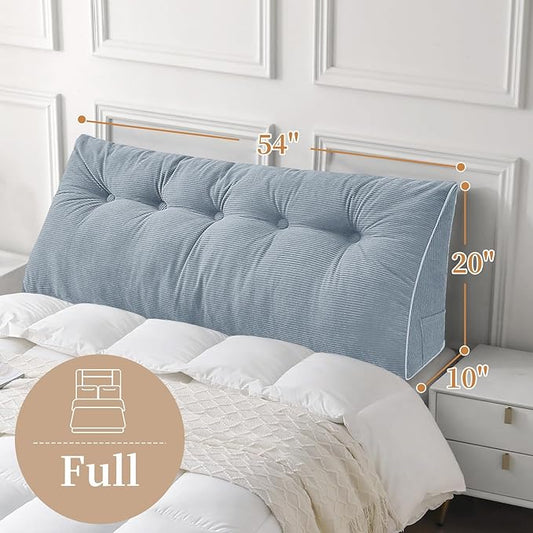 Sasttie Headboard Pillow Full, Wedge Pillow Headboard for Sitting Up in Bed, Back-Rest Support Triangular Cushion for Reading - Features Removable Washable Cover, Greyish Blue