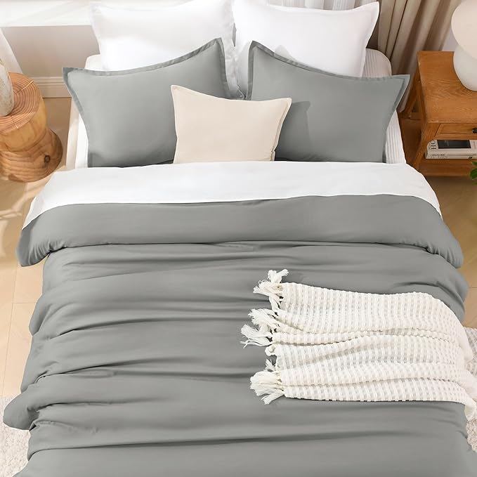 Litanika Comforter Set, Lightweight Solid Bedding Comforter Set, Fluffy Down Alternative Bed Set, Midium Grey, Queen