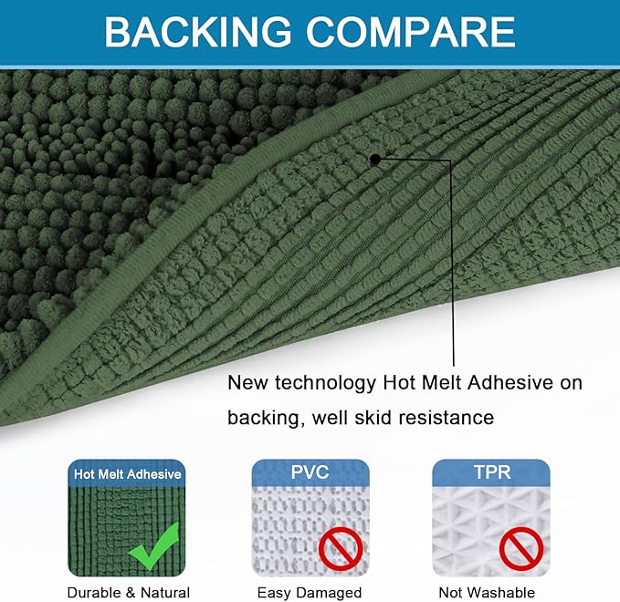 H.VERSAILTEX Bath Rugs for Bathroom Non Slip Bath Mats Extra Thick Chenille Striped Rug 20" x 32" Absorbent Non Skid Fluffy Soft Shaggy Washable Plush Mat for Indoor, Bath Room, Tub - Bronze Green