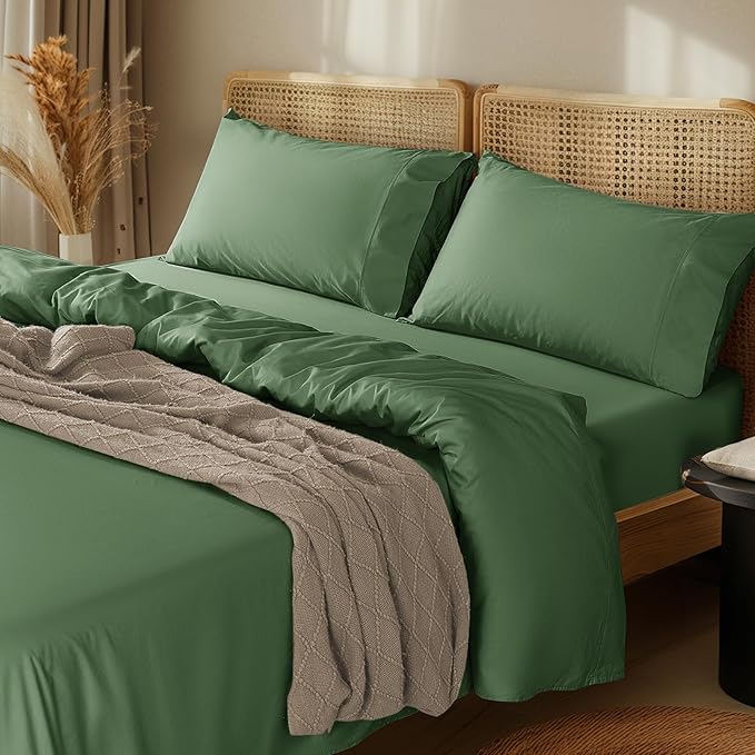 LBRO2M 1000 Thread Count 100% Egyptian Cotton Sheets Set California King Size, 4 Piece Sets Bed Sheet Deep Pocket Sheet Set 16" Soft Comfortable All Season (California King, Olive Green) LBRO2MBedding