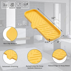 Silicone Bathroom Soap Dishes with Drain Spout-Bathroom and Kitchen Sink Organizer,Sponge Holder,Dish Soap Tray,Perfect for Dispenser,Scrubber,Bottle,Cup on Sink or Counter-Yellow 12