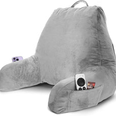 Nestl Reading Pillow with Shredded Memory Foam, Designed for Sitting Up in Bed and Couch, Back and Arms Adjustable Support for Adult & Teens Backrest Pillows for Reading with Washable Cover Light Grey