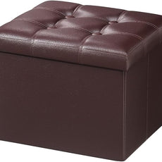 AmasSmile Storage Ottoman Folding Foot Rest Stool, Leather Footstool Bench, Short Ottoman Stool, Storage Foot Rest Store, Books (Brown, 17