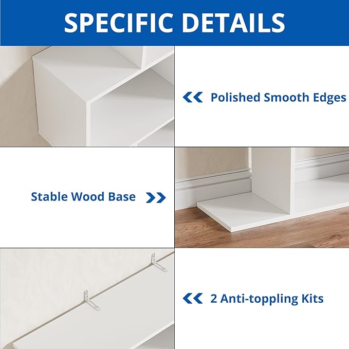 Cozy Castle Set of 2 Geometric Bookcase, S-Shaped Modern Bookshelf, Room Divider Bookshelf, 62" Tall Unique Abstract Bookcase with 5-Tier Display Shelf for Living Room Office, White