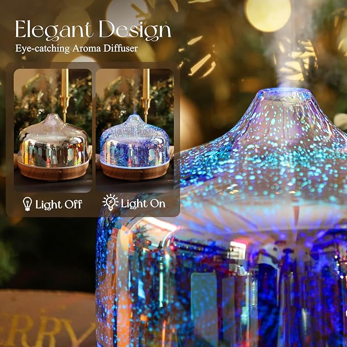 Porseme 500ml Essential Oil Diffuser 3D Glass Aromatherapy Ultrasonic Humidifier - Auto Shut-Off, BPA Free for Home Hotel Yoga Gift