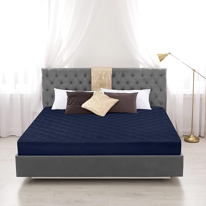 Utopia Bedding Quilted Fitted Mattress Pad, King Size, Elastic Fitted Mattress Topper Protector and Cover with Deep Pocket Stretches up to 16 Inches, Machine Washable (Navy)