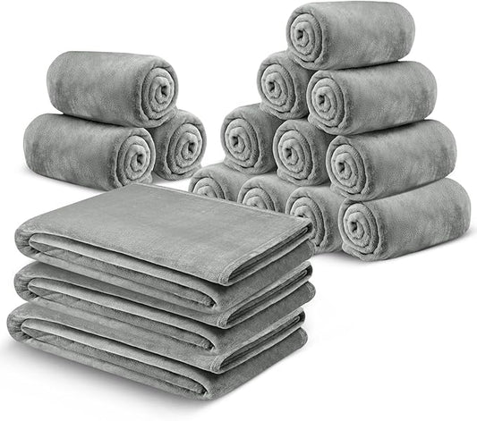 IR Imperial Rooms Fleece Blanket 16 Pack - Super Soft Fluffy Light Grey Throw Blanket for Sofa and Bed - Warm and Cozy Lightweight 400 GSM Microfiber Bed Throws Blankets, 50x60 Inches (Throw/Travel)
