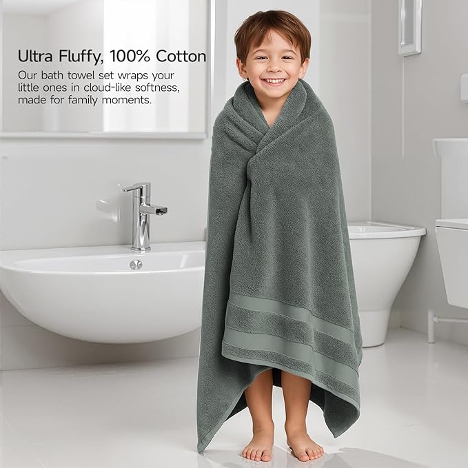 REDKISS 100% Cotton Bath Towels Set of 2, Extra Large Bath Sheets 35 X 70 Inches, 800 GSM, Quick Dry, Ultra Soft & Super Absorbent Bathroom Towel Sets for Bathroom, Gym, Spa, Pool & Hotel, Sage Green