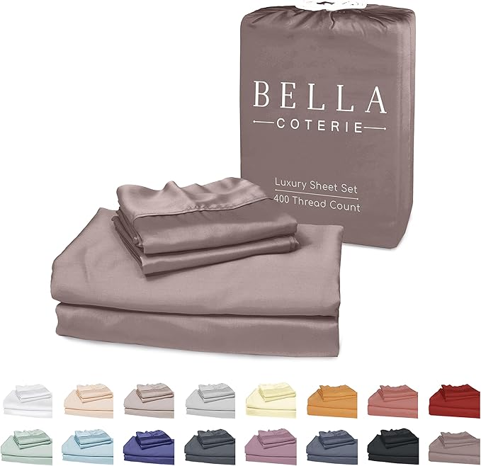 Bella Coterie Luxury Bamboo Viscose Queen Size Sheet Set | 100% Organically Grown | Ultra Soft | Cooling for Hot Sleepers | 18" Deep Pocket [Mocha] BC