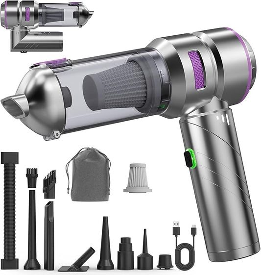 Car Vacuum - Foldable Mini Handheld Vacuum Cordless with Brushless Motor, 4-in-1 22000PA High Power Portable Rechargeable Vacuum Cleaner & Air Blower & Duster & Pump for Home, Pet, Office