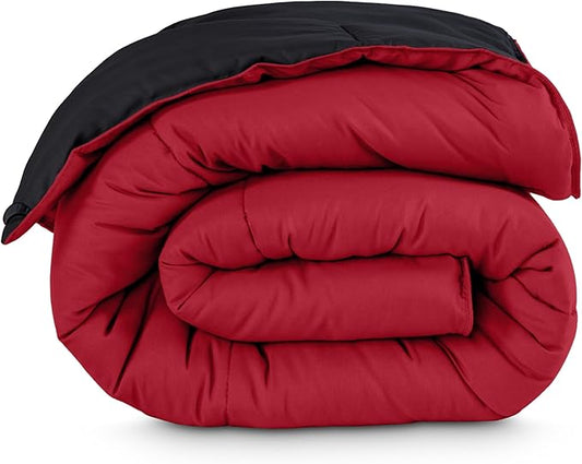 Bare Home Oversized Queen Comforter - Reversible Colors - Goose Down Alternative - Ultra-Soft - Premium 1800 Series - All Season Warmth - Bedding Comforter (Oversized Queen, Black/Red)