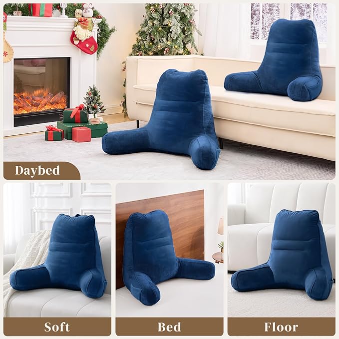Sasttie Reading Pillow, Pillows for Reading or Relaxing – Ergonomic Support for Head, Neck, Back, and Lumbar, 23-Inch, Navy Blue