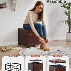 17.7 inches Synthetic Leather turfed Ottomans Cube with Storage, Metal-Framed Square Storage Ottoman Foot Rest Stool Holds 770 LB for Dorm Living Room Bedroom Brown UASND63R