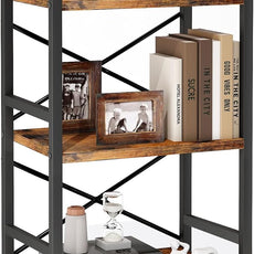 Homeiju Bookshelf, 3 Tier Industrial Bookcase, Metal Small Bookcase, Rustic Etagere Book Shelf Storage Organizer for Living Room, Bedroom, and Home Office(Rustic Brown) Patent Pending D29873033