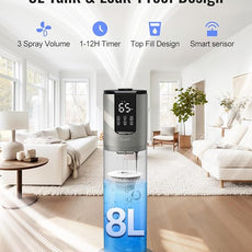 8L Humidifiers for bedroom, Humidifiers large room up to 500 sq ft, Easy to Clean Humidifier with Washable Parts, Ultrasonic Cool Mist Humidifier for Home Plants Baby Nursery Office, Grey