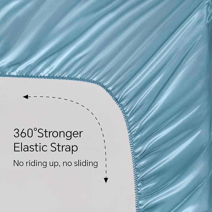 BEDELITE California King Sheets Set, Luxury Soft Airy Blue Satin Sheets for Hair and Skin, Similar to Silk Bed Sheets Set 4 Pieces with 1 Deep Pocket Fitted Sheet, 1 Flat Sheet, and 2 Pillowcases