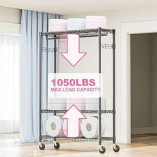 Heavy Duty Rolling Garment Rack 3 Tiers Adjustable Wire Shelving Clothes Rack with 1 Rods and Side Hooks,Storage Closet Clothing Rack with Wheels Black 15.7