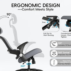 TRALT Office Chair - Ergonomic Office Chair with Back Support, Home Office Desk Chairs, 330lbs Wide Seat Big and Tall Office Chairs with Headrest, Comfy Desk Chairs (Grey Black)