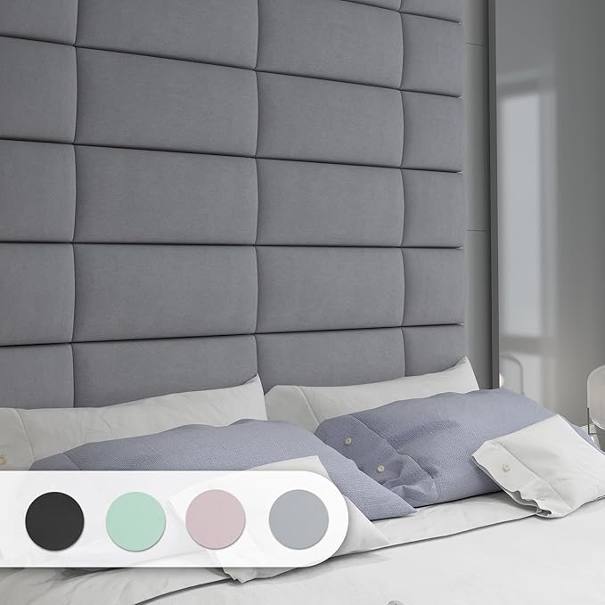 Art3d Peel and Stick Headboard for Full in Grey, Pack of 6 Panels Sized 9.84" x 23.62", Soundproof Wall Panels 3D, Upholstered Wall Panel