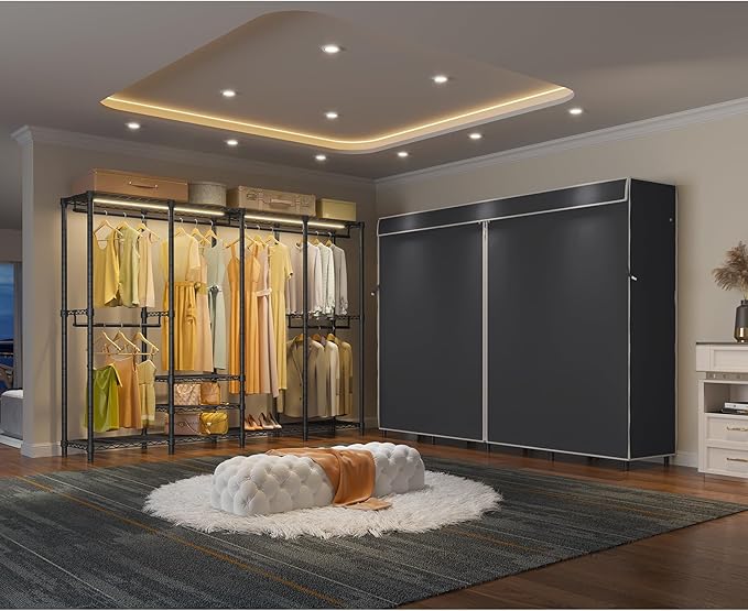 VIPEK V40LC Covered Clothes Rack with Dimmable LED Lights, Heavy Duty Garment Rack with Cover Portable Closet Wardrobe Clothing Rack for Hanging Clothes, Black Closet Rack with Black Oxford Cover