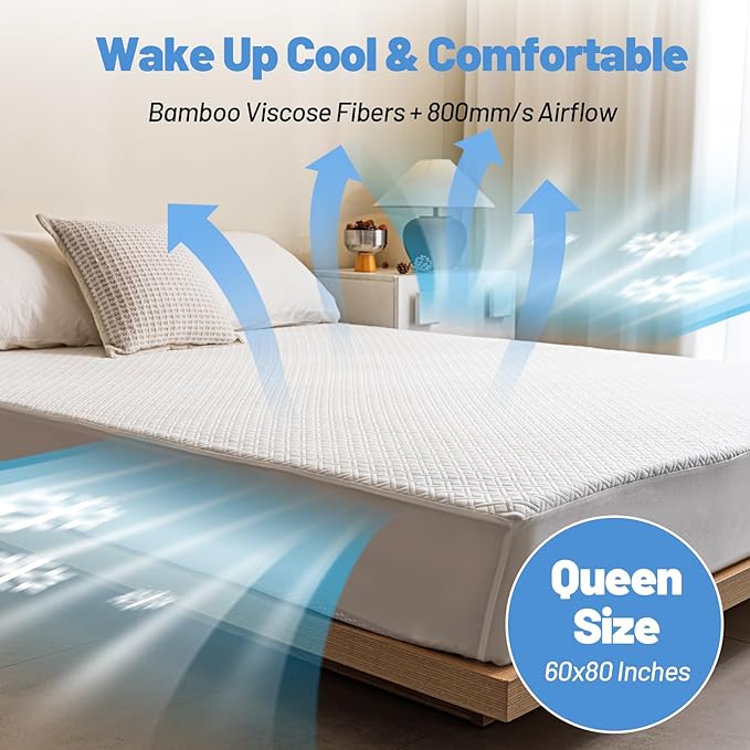Premium Bamboo Mattress Protector – Queen Size, Waterproof, & Ultra Soft Breathable Noiseless Washable Bed Mattress Cover for Comfort & Protection MC01QUEEN-L