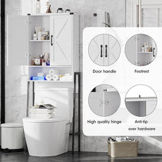 Over The Toilet Storage Cabinet with 2-Door Design Bathroom Organizers and Storage with Anti-Tip Device Over Toilet Organizer with Shelves for Bathroom,Restroom,Laundry White