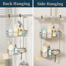 Consumest Over the Door Shower Caddy - 2-Tier Hanging Shower Organizer with Soap Holder, Rustproof Bathroom Storage and Organizer Rack for Shampoo, Towels, and Toiletries, Sand Nickel