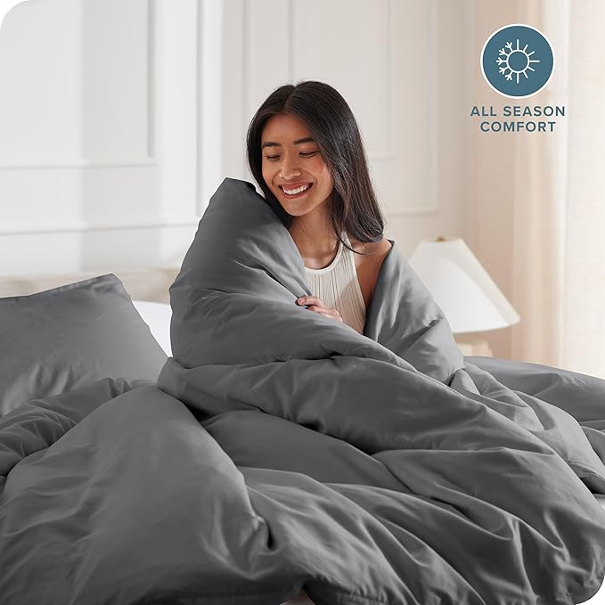 Bare Home Bedding Duvet Cover King Size - Premium 1800 Super Soft Collection - Lightweight, Cooling - Soft Breathable Bedding Duvet Cover (King, Grey)