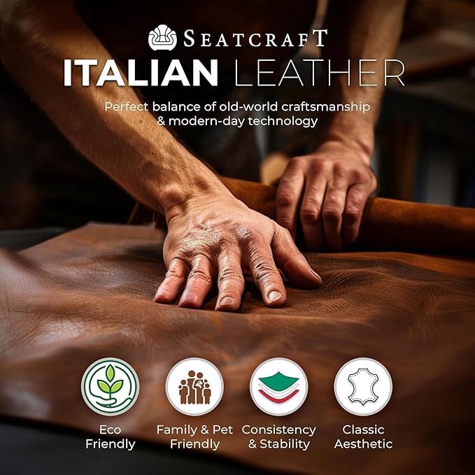 Seatcraft Anthem Italian Leather Sofa w/Fold-Down Table, Living Room, Power Headrest, Power Recline, Smokey Blue