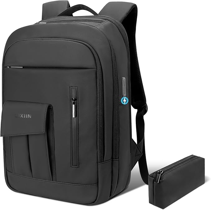 Backpack for Men Business Travel Laptop Backpack with USB Charger Lightweight Anti-Theft Water-Resistant Fits 15.6 Inch Laptop for Commute Travel Daily Work College with Small Bag-Black