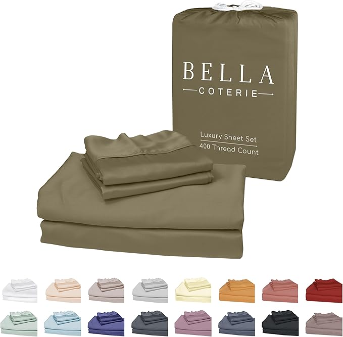 Bella Coterie Luxury Bamboo Viscose Split King Size Sheet Set | 2 Fitted Sheets for Sleep Number & Adjustable Beds | 100% Organically Grown | Cooling & Ultra Soft | 18” Deep Pocket [Olive] BC