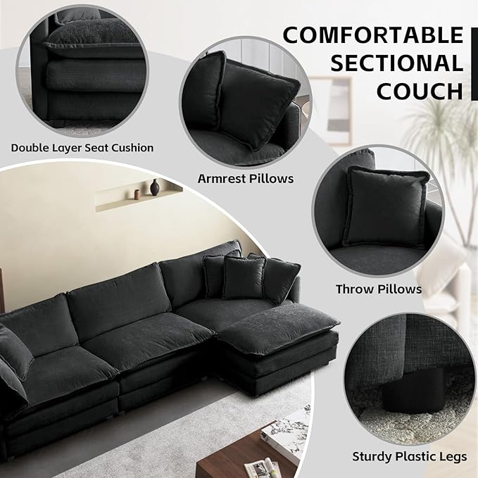 SoarFlash Chenille Sectional Sofa Ottoman,Grey