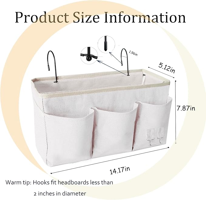 Bedside Caddy, Bedside Hanging Storage Organizer forBunk and Hospital Beds,College Dorm Bed，Can be Placed Glasses Books Mobile Phones (White 1)
