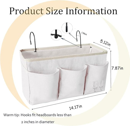 Bedside Caddy, Bedside Hanging Storage Organizer forBunk and Hospital Beds,College Dorm Bed，Can be Placed Glasses Books Mobile Phones (White 1)