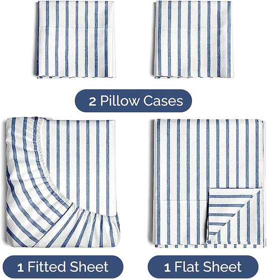 Twin XL 4 Piece Sheet Set - Comfy Breathable & Cooling - Soft Hotel Luxury Bedding Set with 8-16 Inch Deep Pockets - 1 Flat & 1 Fitted Sheet & 2 Pillowcases - Wrinkle Free & Easy Care - Blue Stripes 2