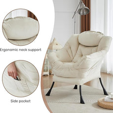 HollyHOME Lazy Chair with Armrest and Side Pocket, Comfy Accent Lounge Chair,Leisure Sofa Armchair for Living Room, Bedroom, Dorm, or Small Spaces, Oversized Reading Sofa Chair,Velvet Beige