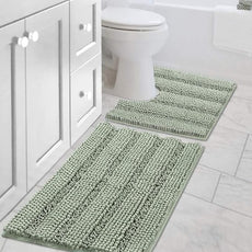H.VERSAILTEX Bathroom Rugs Bath Rug Set 2 Piece Bathroom Contour Rug Toilet Mat Sets Non Slip Contour Bath Rug Ultra Thick Water Absorbent Striped Bath Mats Washable(20