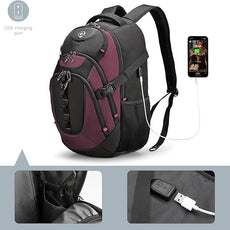 Swissdigital Design Laptop Backpack with USB Charging Port, Travel Backpack Fits 15.6 inches Computer, 31L College School Backpack for Women, Burgundy/Black | SD803-44